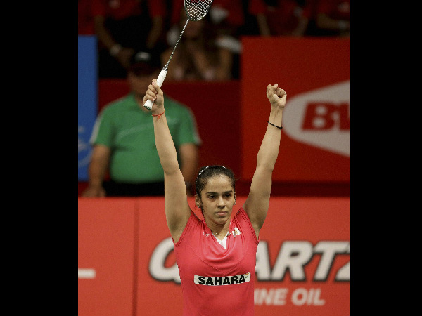 Saina Nehwal celebrates after defeating Lindaweni Fanetri Saina Nehwal celebrates after defeating Lindaweni Fanetri