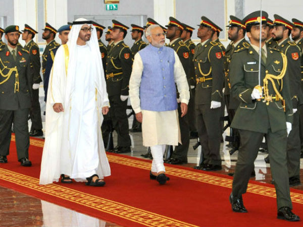 PM Modi inspecting Guard of Honor in Abu Dhabi