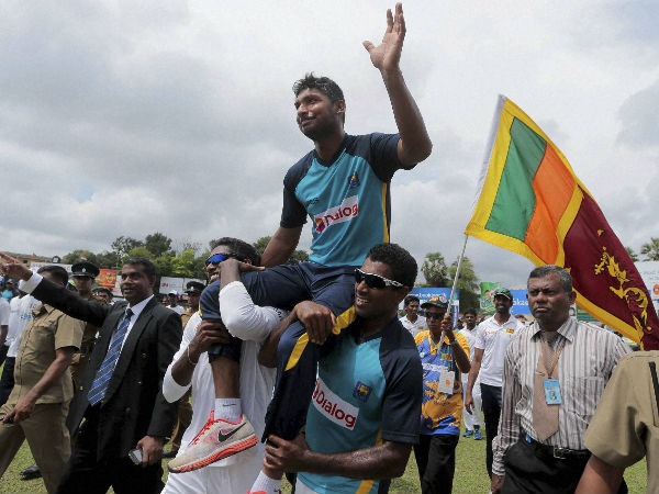 Sri Lankan players carry Kumar Sangakkara on their shoulders after his final Test Sri Lankan players carry Kumar Sangakkara on their shoulders after his final Test