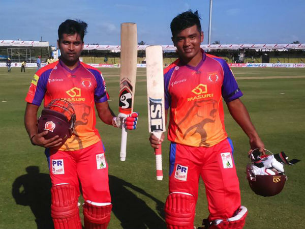 Vinay (left) and Jonathan pose for a picture after the victory. Photo from Belagavi Panthers' Facebook page Vinay (left) and Jonathan pose for a picture after the victory. Photo from Belagavi Panthers' Facebook page