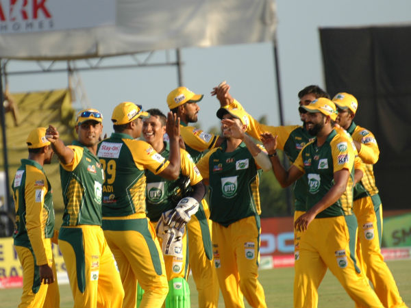 Namma Shivamogga players celebrate the dismissal of Manish Pandey (not in picture) Namma Shivamogga players celebrate the dismissal of Manish Pandey (not in picture)