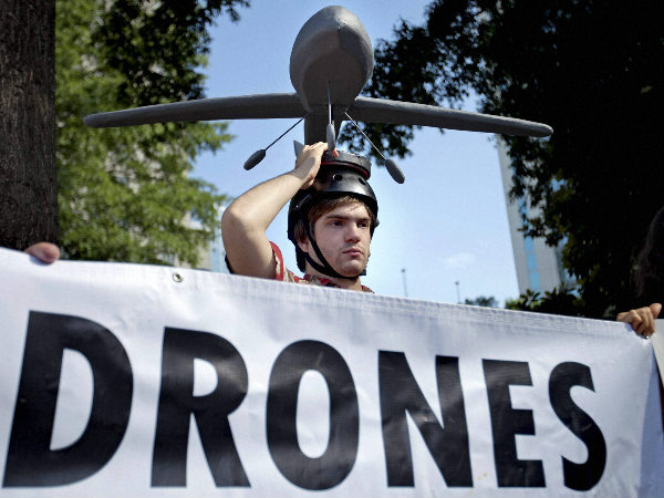 File photo: Adan Wadley, of Dunwoody, Georgia, wears a drone hat as he protests against the use of drones File photo: Adan Wadley, of Dunwoody, Georgia, wears a drone hat as he protests against the use of drones
