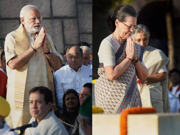 Modi, Sonia pay tributes to Gandhi. Modi, Sonia pay tributes to Gandhi.