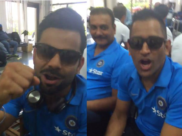 Kohli, Shastri and Dhoni are seen in the video Kohli, Shastri and Dhoni are seen in the video