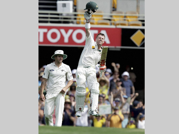 David Warner celebrates his century at the Gabba David Warner celebrates his century at the Gabba
