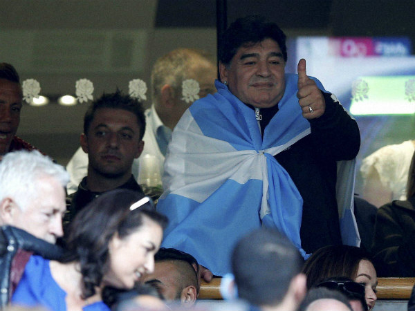 Diego Maradona gestures as he watches Rugby World Cup semi-final between Argentina and Australia at Twickenham Stadium, London, on October 25, 2015 Diego Maradona gestures as he watches Rugby World Cup semi-final between Argentina and Australia at Twickenham Stadium, London, on October 25, 2015