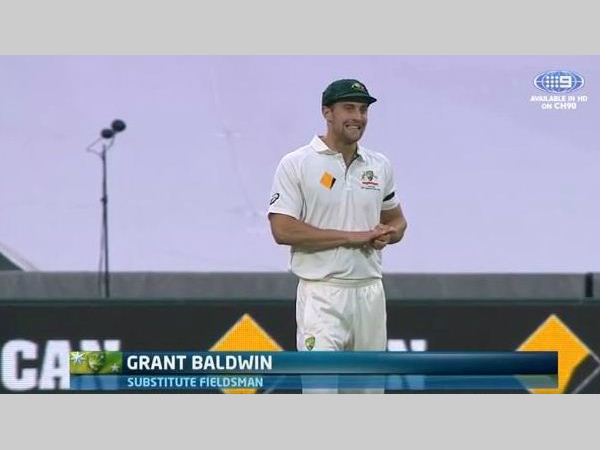 Grant Baldwin fields during the day-night Test on Friday. Picture from CA's Twitter page Grant Baldwin fields during the day-night Test on Friday. Picture from CA's Twitter page