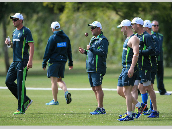 File photo: Lehmann (third from left) with Australian players File photo: Lehmann (third from left) with Australian players