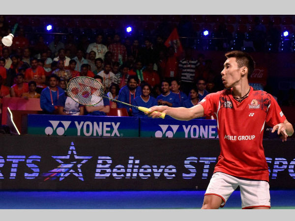 Lee Chong Wei of Hyderabad Hunters plays a shot against Tanongsak S of Awadhe Warriors. Lee won Lee Chong Wei of Hyderabad Hunters plays a shot against Tanongsak S of Awadhe Warriors. Lee won