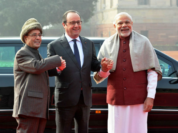 French President at Rashtrapati Bhavan in New Delhi