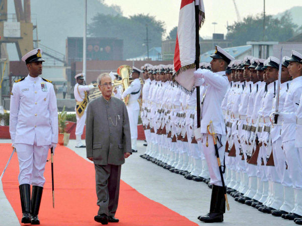 President Pranab Mukherjee inspecting the Guard of Honour before witnessing the International Fleet Review President Pranab Mukherjee inspecting the Guard of Honour before witnessing the International Fleet Review