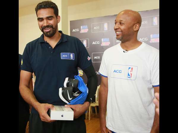 Palpreet Singh (left), winner, is seen with NBA Champion Brian Shaw at Jaypee Greens Sports Complex on February 25 Palpreet Singh (left), winner, is seen with NBA Champion Brian Shaw at Jaypee Greens Sports Complex on February 25