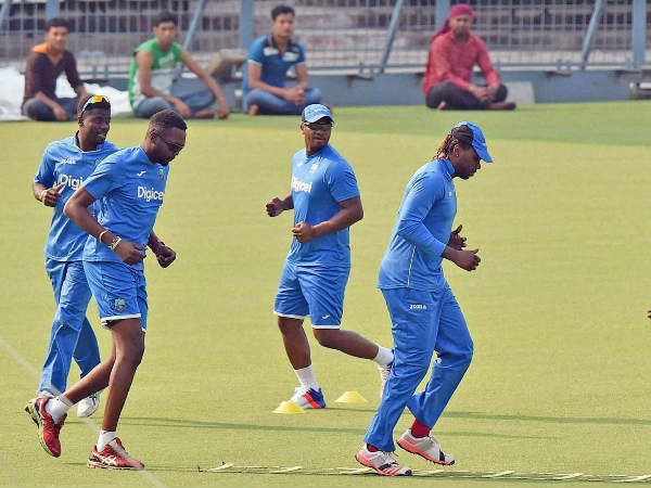 West Indies players train at Kolkata's Eden Gardens on Tuesday (March 8) West Indies players train at Kolkata's Eden Gardens on Tuesday (March 8)