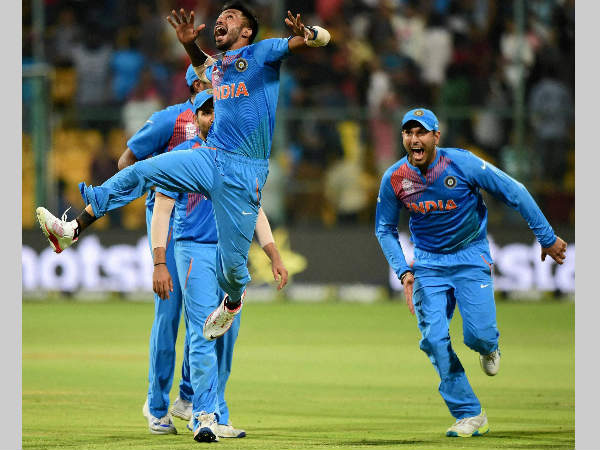 Hardik Pandya jumps in joy after bowling India to victory against Bangladesh Hardik Pandya jumps in joy after bowling India to victory against Bangladesh