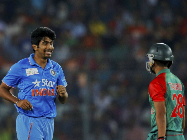 Bumrah (left) gets the wicket of Tamim (right) Bumrah (left) gets the wicket of Tamim (right)