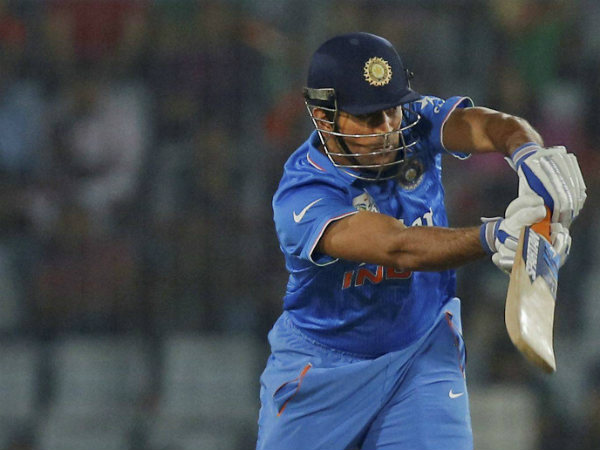 Dhoni plays a shot in the Asia Cup final Dhoni plays a shot in the Asia Cup final