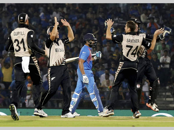 New Zealand players are ecstatic after the dismissal of Rohit Sharma New Zealand players are ecstatic after the dismissal of Rohit Sharma