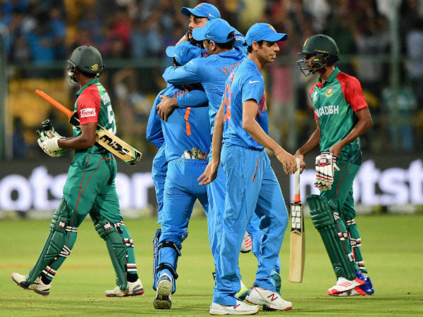 Team India celebrating 1-run victory against Bangladesh. Team India celebrating 1-run victory against Bangladesh.