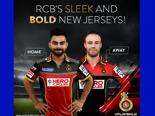 Virat Kohli and AB de Villiers in RCB's new jersey. Virat Kohli and AB de Villiers in RCB's new jersey.