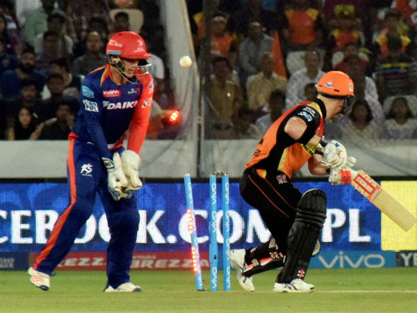 Sunrisers Hyderabad captain David Warner gets clean bowled against Delhi Daredevils during IPL cricket match in Hyderabad. Sunrisers Hyderabad captain David Warner gets clean bowled against Delhi Daredevils during IPL cricket match in Hyderabad.