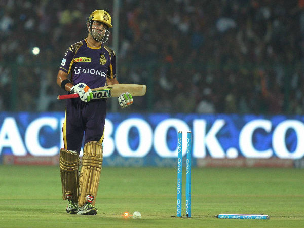 Kolkata Knight Riders captain Gautam Gambhir Run out by Shadab Jakati during an IPL 2016 match against Gujarat Lions at Green Park Stadium in Kanpur on Thursday. Kolkata Knight Riders captain Gautam Gambhir Run out by Shadab Jakati during an IPL 2016 match against Gujarat Lions at Green Park Stadium in Kanpur on Thursday.