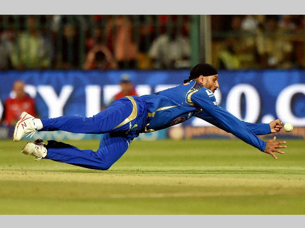Bowler Harbhajan Singh dives to stop a ball during IPL 2016 Bowler Harbhajan Singh dives to stop a ball during IPL 2016