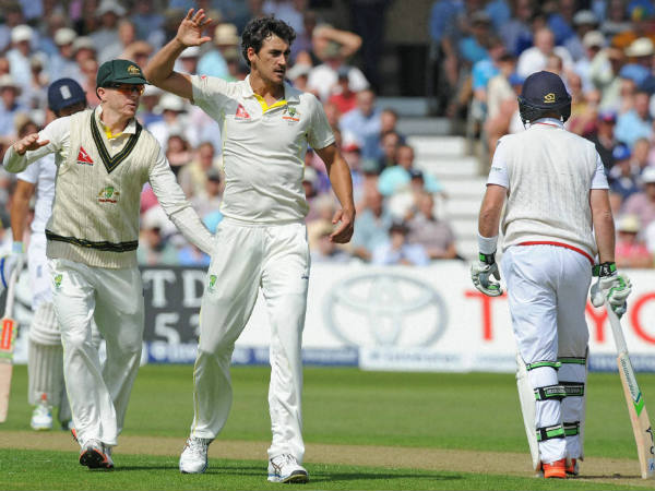 A file picture of Mitchell Starc (2nd right) celebrating a wicket during a Test A file picture of Mitchell Starc (2nd right) celebrating a wicket during a Test