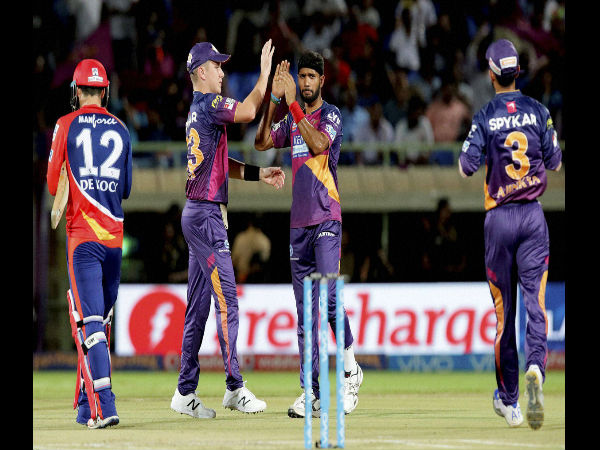 Rising Pune Supergiants players celebrates a wicket of Delhi Daredevils during match a IPL 2016 Rising Pune Supergiants players celebrates a wicket of Delhi Daredevils during match a IPL 2016