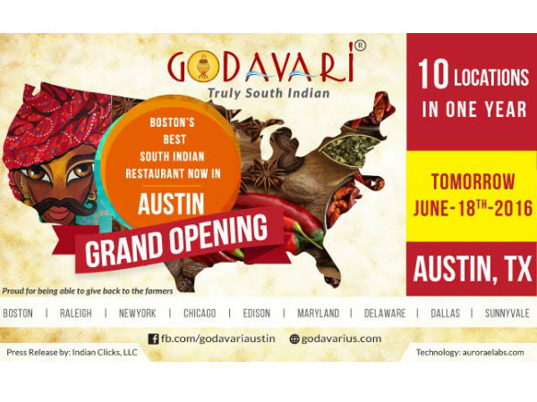 'Godavari flows to Austin on its anniversary'. 'Godavari flows to Austin on its anniversary'.