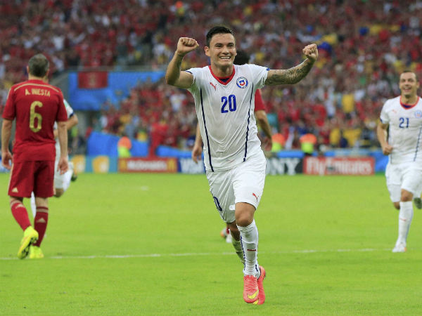 A file picture of Charles Aranguiz (20). He scored the opening goal for Chile A file picture of Charles Aranguiz (20). He scored the opening goal for Chile