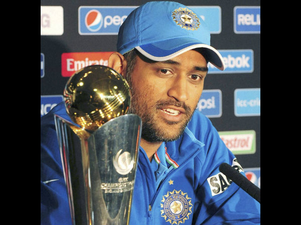 MS Dhoni with the Champions Trophy after winning the event in 2013 MS Dhoni with the Champions Trophy after winning the event in 2013
