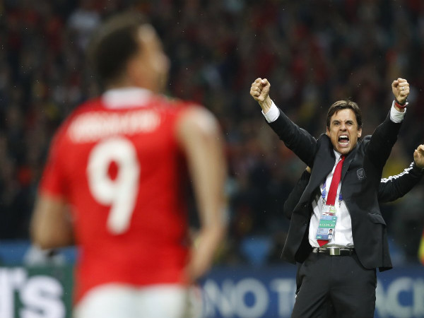 Chris Coleman (right) celebrates after Wales' win over Belgium (Image courtesy: Squawka official twitter handle) Chris Coleman (right) celebrates after Wales' win over Belgium (Image courtesy: Squawka official twitter handle)
