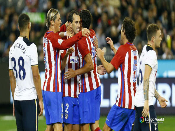 Diego Godin celebrates with his teammates after scoring against Tottenham Hotspur (Image courtesy: Atletico Madrid Twitter handle) Diego Godin celebrates with his teammates after scoring against Tottenham Hotspur (Image courtesy: Atletico Madrid Twitter handle)