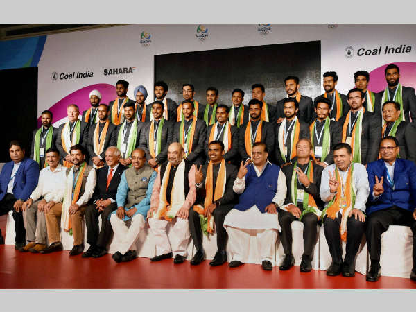 Indian men's team hockey players are pictured in New Delhi before they left for Olympics Indian men's team hockey players are pictured in New Delhi before they left for Olympics