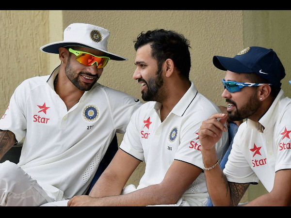 Cricketer Shikhar Dhawan, Rohit Sharma and Murali Vijay during a practice match on the fifth day of the preparatory camp ahead of West Indies tour in Bengaluru Cricketer Shikhar Dhawan, Rohit Sharma and Murali Vijay during a practice match on the fifth day of the preparatory camp ahead of West Indies tour in Bengaluru