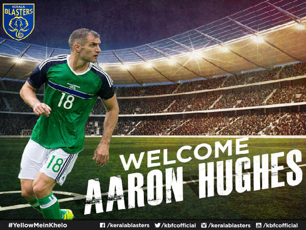 Kerala Blasters sign Aaron Hughes (Image courtesy: Kerala Blasters Twitter handle) Kerala Blasters sign Aaron Hughes (Image courtesy: Kerala Blasters Twitter handle)