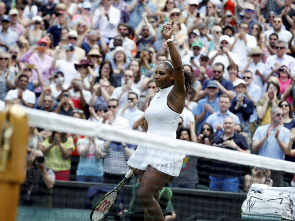Serena Williams of the U.S celebrates after beating Annika Beck of Germany in their women's singles match on day seven of the Wimbledon Tennis Championships in London, on July 3, 2016. Serena Williams of the U.S celebrates after beating Annika Beck of Germany in their women's singles match on day seven of the Wimbledon Tennis Championships in London, on July 3, 2016.
