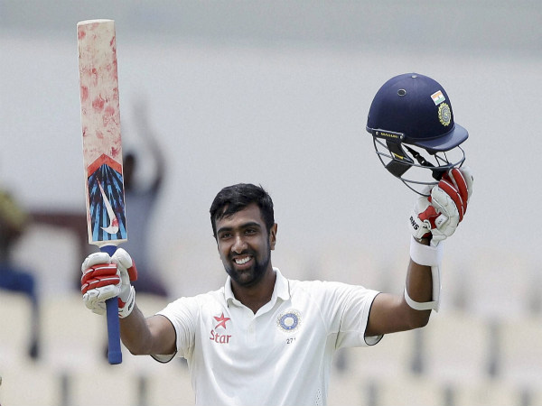Ravichandran Ashwin celebrates after he scored a century against West Indies during day two of their third test match Ravichandran Ashwin celebrates after he scored a century against West Indies during day two of their third test match