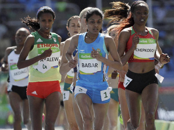 Lalita Babar (blue) competes in a women's 3000-meter steeplechase at Rio Olympics 2016 Lalita Babar (blue) competes in a women's 3000-meter steeplechase at Rio Olympics 2016