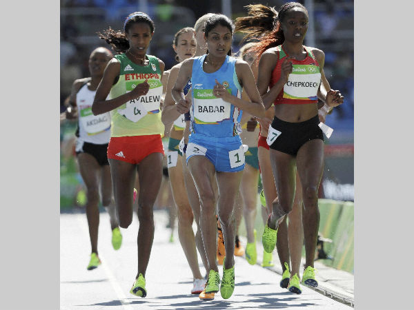 Lalita Babar (in blue), centre, competes in a women's 3000-metre steeplechase heat at Rio Olympics Lalita Babar (in blue), centre, competes in a women's 3000-metre steeplechase heat at Rio Olympics
