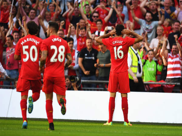 Marko Grujic (right) celebrates after scoring for Liverpool (Image courtesy: Liverpool FC Twitter) Marko Grujic (right) celebrates after scoring for Liverpool (Image courtesy: Liverpool FC Twitter)