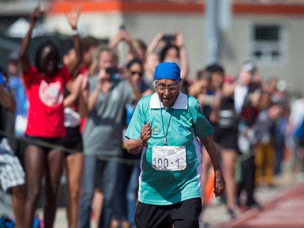 Man Kaur competes in the 100-meter track and field event at the American Masters Games Man Kaur competes in the 100-meter track and field event at the American Masters Games