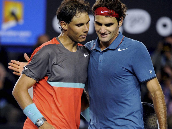 Rafael Nadal (left) is congratulated by Roger Federer Rafael Nadal (left) is congratulated by Roger Federer