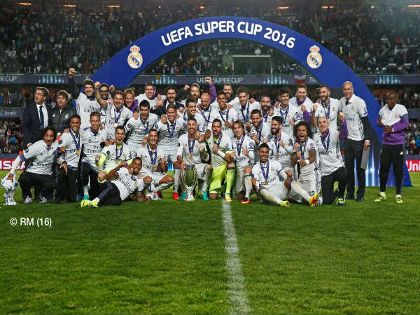 Real Madrid players celebrate after winning the UEFA Super Cup (Image courtesy: Real Madrid Twitter handle) Real Madrid players celebrate after winning the UEFA Super Cup (Image courtesy: Real Madrid Twitter handle)