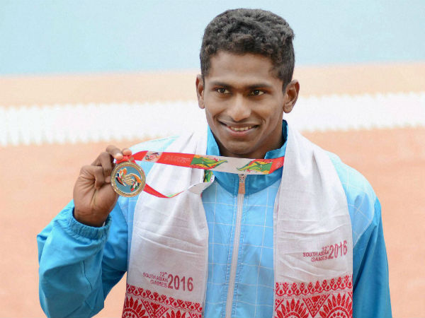 Sajan Prakash of India poses after winning gold medal in the Men's 200 m fly swimming at the 12th South Asian Games 2016, in Guwahati. Sajan Prakash of India poses after winning gold medal in the Men's 200 m fly swimming at the 12th South Asian Games 2016, in Guwahati.