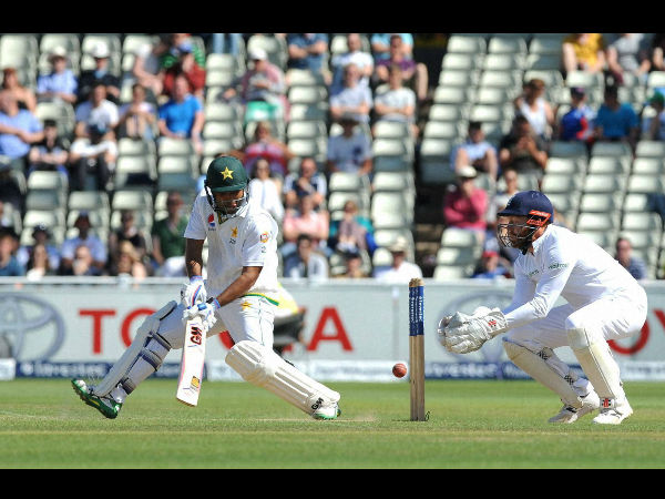 Pakistan's Sami Aslam, centre, plays a shot against England, during day five of the 3rd Test match at Edgbaston in Birmingham, England on Aug. 7, 2016. Pakistan's Sami Aslam, centre, plays a shot against England, during day five of the 3rd Test match at Edgbaston in Birmingham, England on Aug. 7, 2016.