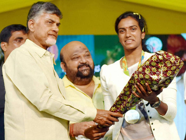 Chief Minister of Andhra Pradesh N.Chandrababu Naidu felicitates Olympic Silver medalist shuttler PV Sindhu Chief Minister of Andhra Pradesh N.Chandrababu Naidu felicitates Olympic Silver medalist shuttler PV Sindhu