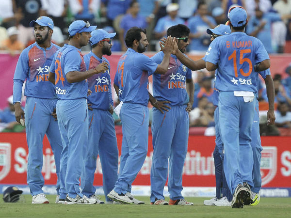 India's Mohammed Shami, center, is congratulated after taking the wicket of West Indies' Johnson Charles during the first Twenty20 international cricket match, Saturday, Aug. 27, 2016, in Lauderhill India's Mohammed Shami, center, is congratulated after taking the wicket of West Indies' Johnson Charles during the first Twenty20 international cricket match, Saturday, Aug. 27, 2016, in Lauderhill