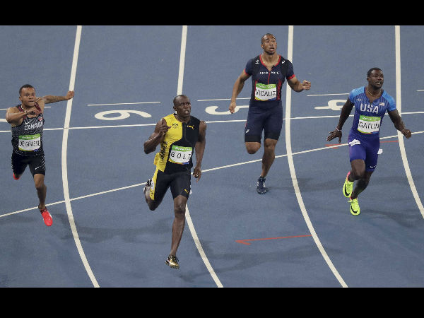 Jamaica's Usain Bolt, second left, wins the men's 100-meter final during the athletics competitions of the 2016 Summer Olympics at the Olympic stadium in Rio de Janeiro. Jamaica's Usain Bolt, second left, wins the men's 100-meter final during the athletics competitions of the 2016 Summer Olympics at the Olympic stadium in Rio de Janeiro.