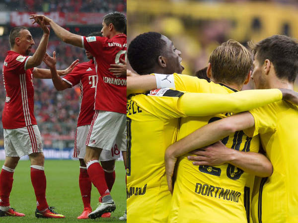 Bayern Munich players (left) and Dortmund players celebrate (Image courtesy: Bayern Munich, Dortmund Twitter handles) Bayern Munich players (left) and Dortmund players celebrate (Image courtesy: Bayern Munich, Dortmund Twitter handles)